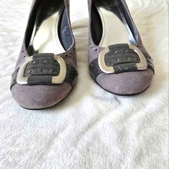 Gray Suede Buckle Pumps size 10 - Picture 6 of 14